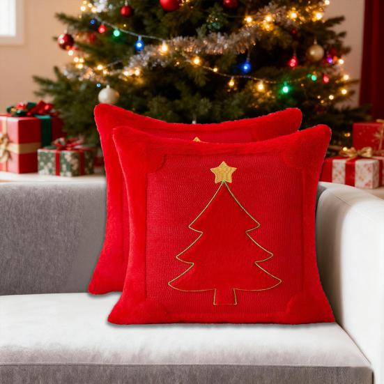 Christmas Throw Pillow Cover 18x18 Inch Plush Decorative Pillow Cover Xmas Tree with Embroidered