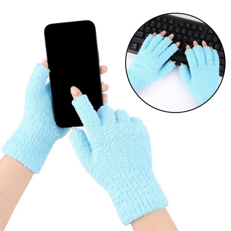 Autumn Winter Plush Half-Finger Gloves Thickened Coral Fleece Keep Warm Knitted Gloves