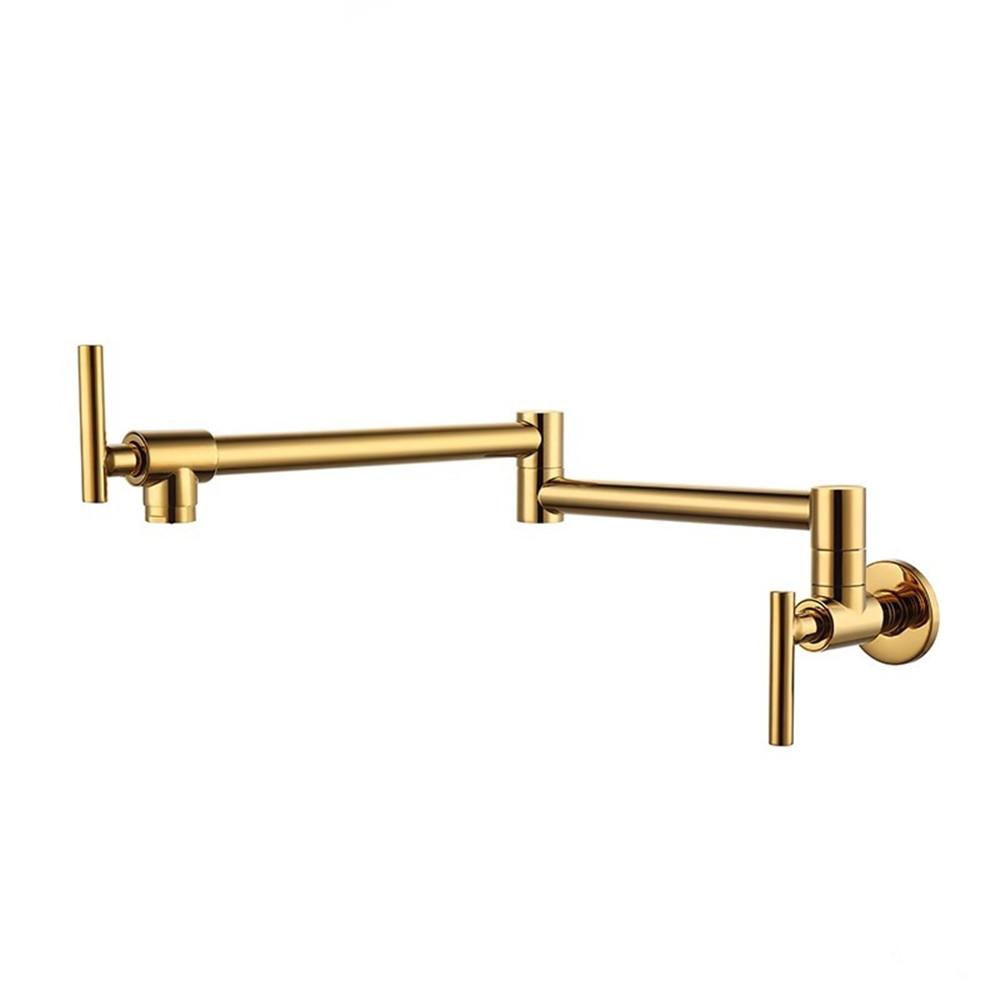Tuqiu Rose Gold Pot Filler Tap Wall Mounted Foldable Kitchen Faucet Single Cold Sink Tap Rotate Folding Spout Chrome Gold Brass