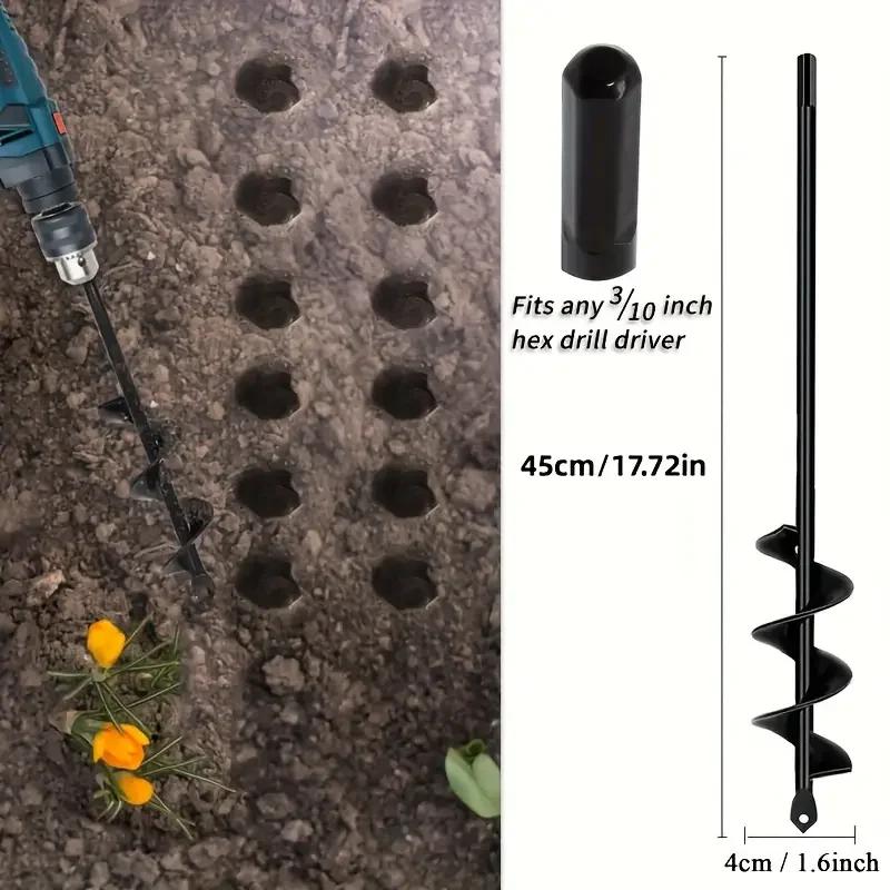 Garden Auger Spiral Drill Bit for Planting Holes In Loose Soil - Gardening Tool Accessories for Flower Bed Setup