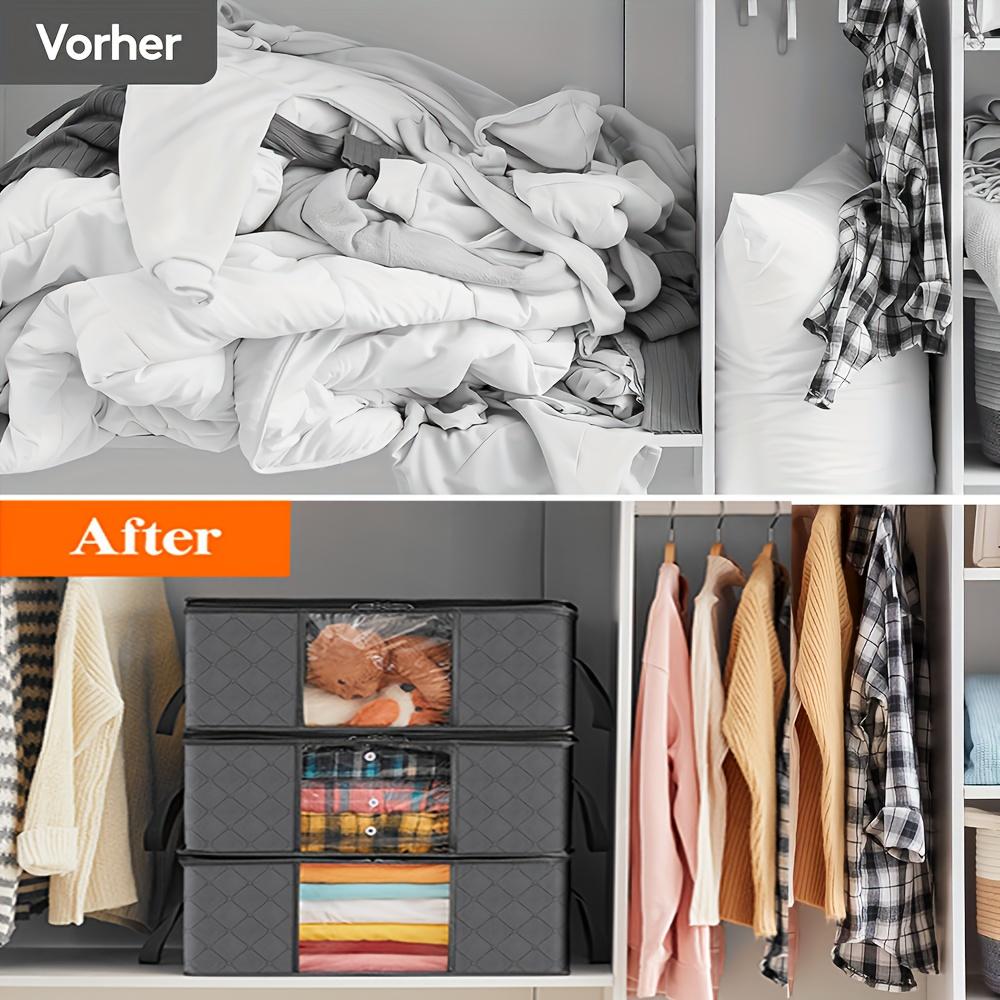 35L Fabric Storage Bags with Clear Viewing Windows - Quilted, Foldable Organizer Boxes for Clothes, Blankets & Bedding