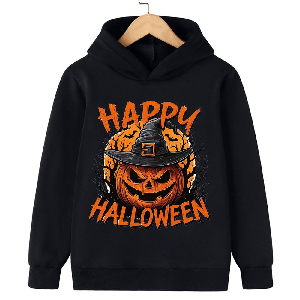 2025 Halloween Pumpkin Print Children's Hooded Sweatshirt Boy Girl Autumn Winter Daily Outdoor Casual Street Party Sportswear