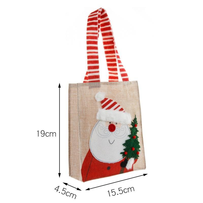 Christmas Candy Apple Pouch Santa Snowman Print Gift Bag Natural Jute Fabric Reusable Holiday Party Favor Storage