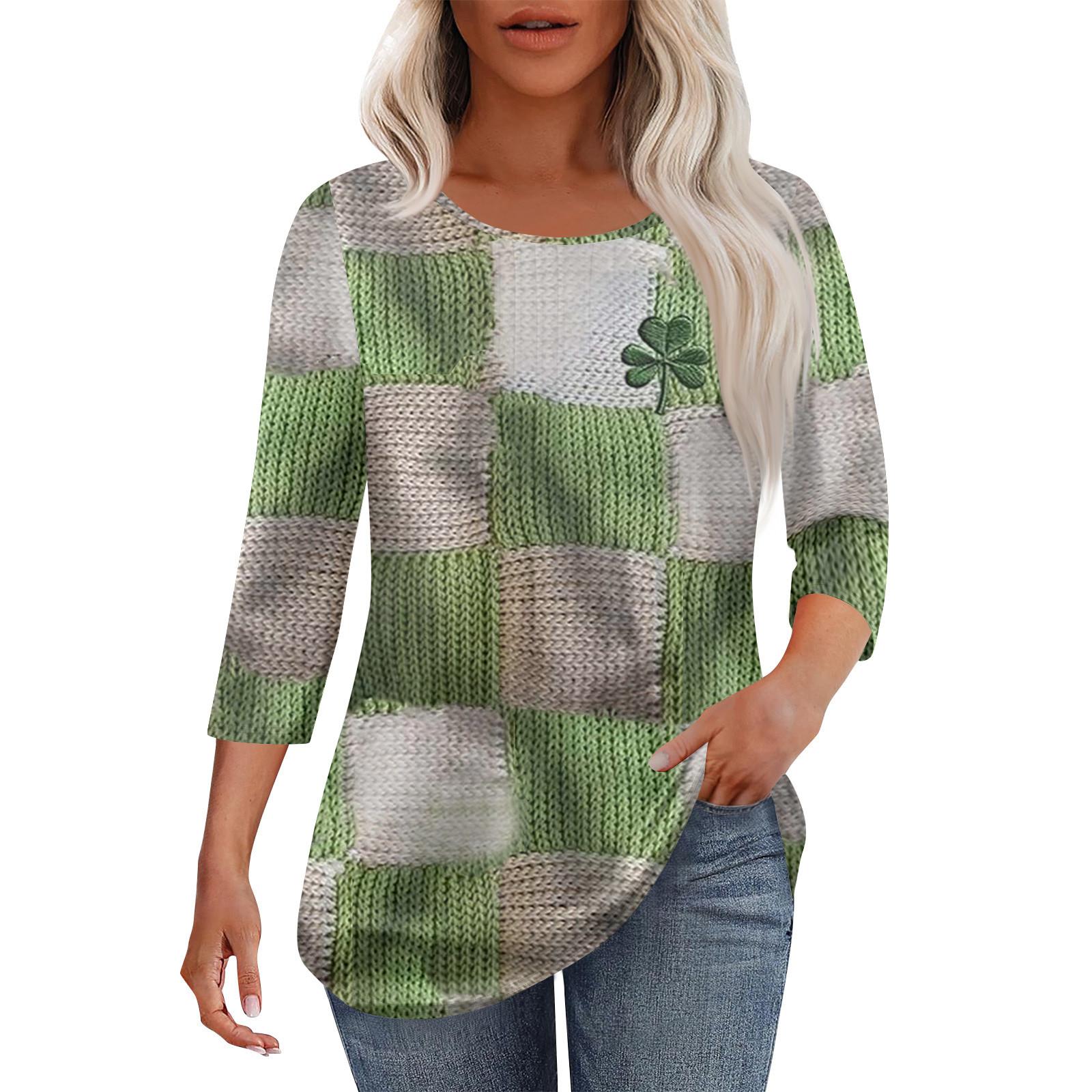 

Женская модная повседневная плиссированная футболка с круглым вырезом и рукавом семь четвертей XXXL зелёный