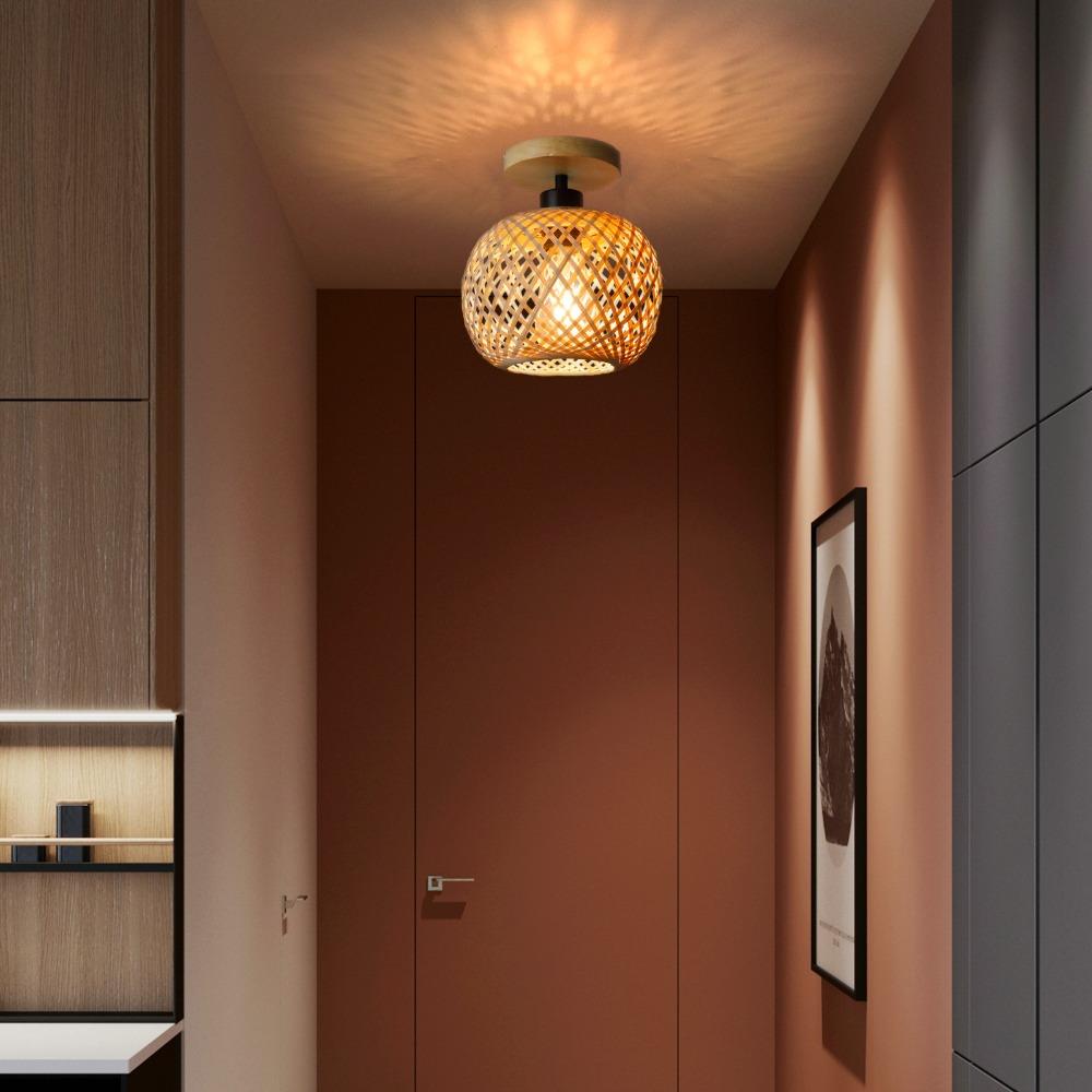 1pcs Handmade Bamboo Woven Ceiling Lamp Corridor Aisle Living Room Ceiling Light Retro Woven Lamps Decorative Fixtures No Bulb