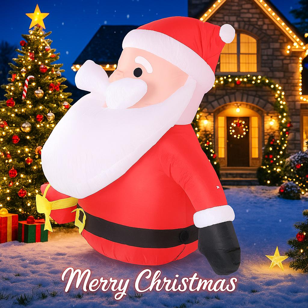 5.91FT With LED Light Inflatable Santa Claus Gift Box Toy Xmas Yard Decor Ornaments Home Decor Supplies Christmas Holiday Gift