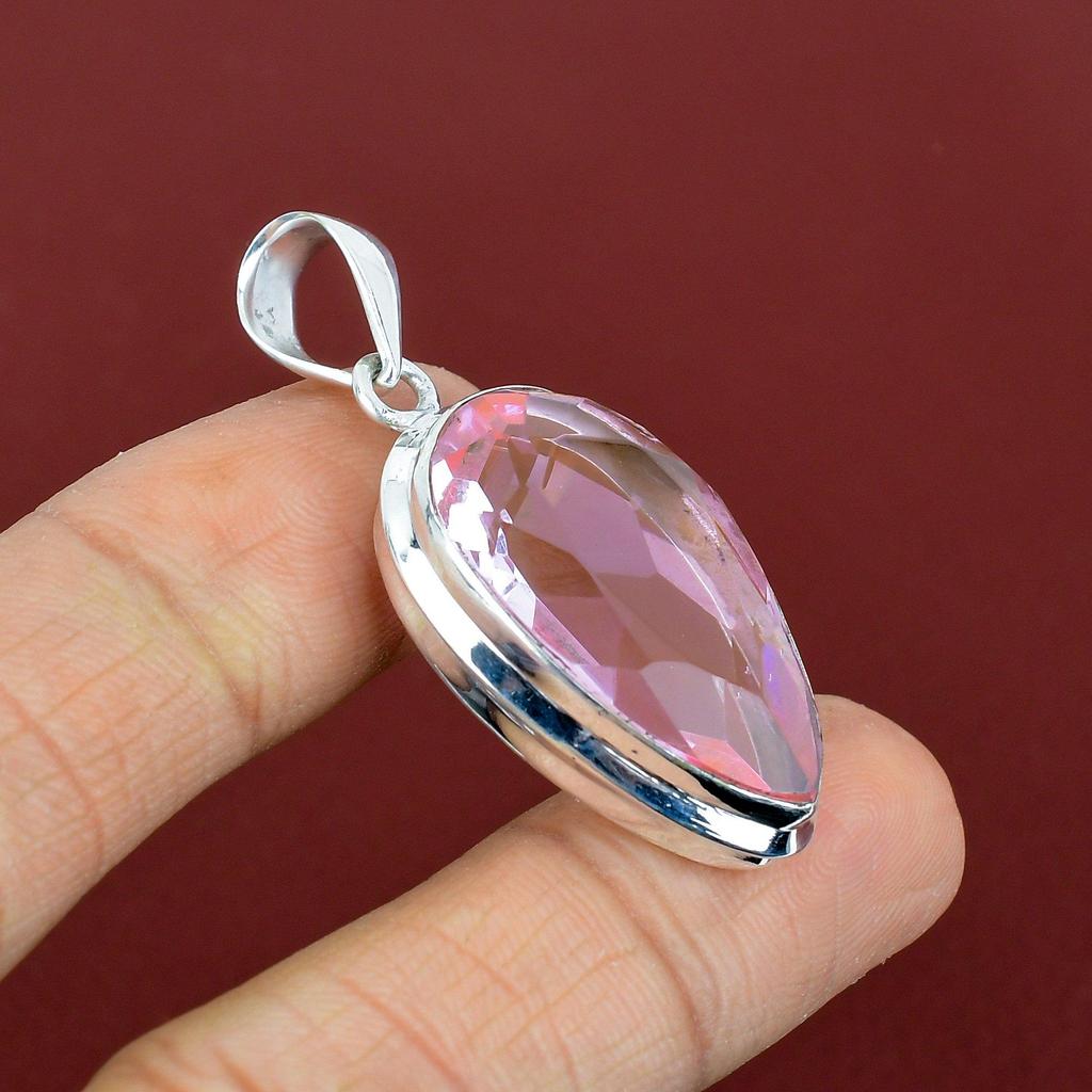 Faceted Pink Kunzite Pendant Natural Gemstone Jewelry Handmade Pendant 925 Sterling Silver Pendant Gifts for Mother Brand New Silver Jewelry