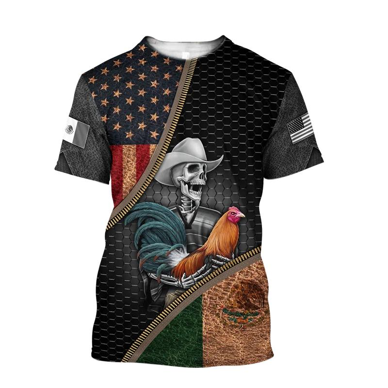 

Мужская футболка с коротким рукавом и круглым вырезом с 3D-цифровым рисунком петуха, футболки для мужчин, стильные и крутые топы для летней уличной одежды и активного отдыха 6XL