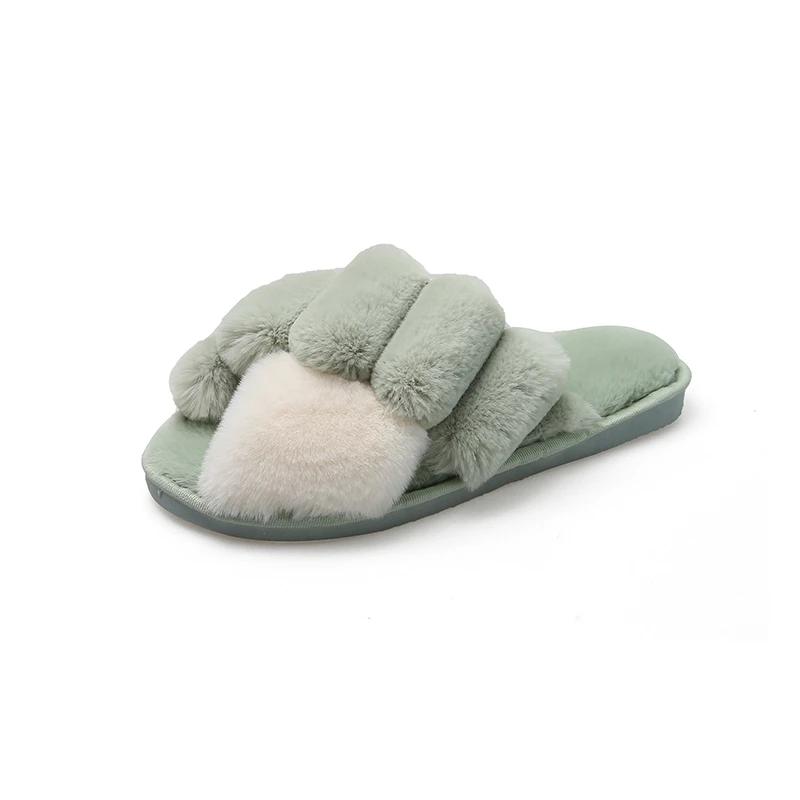 Women Winter House Furry Slippers Fluffy Faux Fur Home Slides Flat Fashion Indoor Floor Shoes Ladies Flip Flops Chaussure Femme
