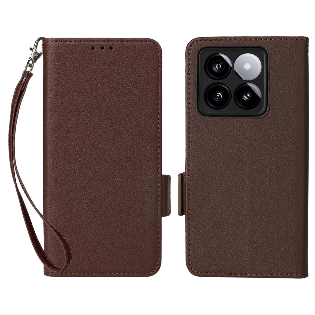 For Xiaomi 14T Case with Wrist Strap Litchi Texture PU Leather Wallet Phone Cover