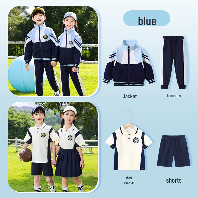 Spring & Autumn Primary School Uniform Set: Kindergarten to College Style 3-Piece Class & Sports Attire for Kids