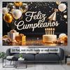 1Pcs Spanish Happy Birthday Golden Decorations Decoration Background Birthday Backdrop Decorations For Photo Studio Booth Party