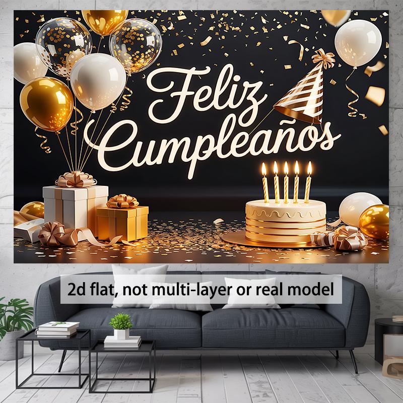 1Pcs Spanish Happy Birthday Golden Decorations Decoration Background Birthday Backdrop Decorations For Photo Studio Booth Party