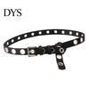 Durable Women Belt With Simple Design Thin Pants Metal Buckle Faux Leather Hollow Circle Waistband Adjustable Length Multi Holes Jeans