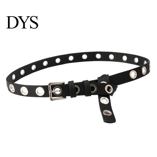 Durable Women Belt With Simple Design Thin Pants Metal Buckle Faux Leather Hollow Circle Waistband Adjustable Length Multi Holes Jeans