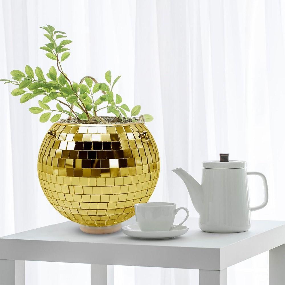 Chain Disco Ball  Flower Planter Wood Base Plant Hanging Basket Hanging Flower Pot  Garden Decor