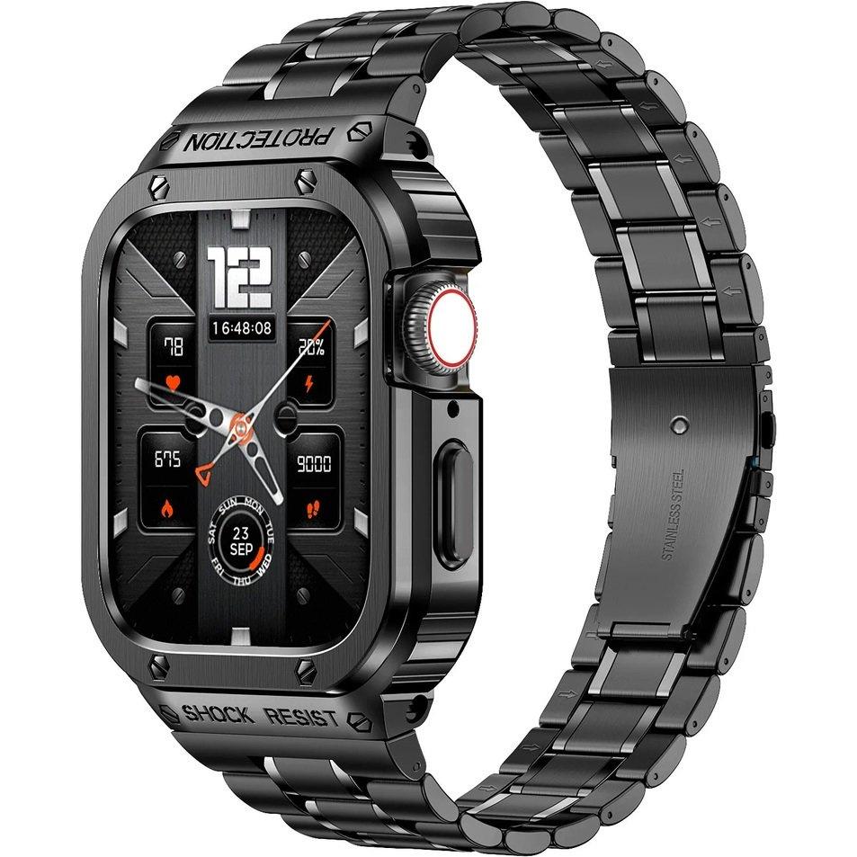 Stahlarmband mit Gehäuse für Apple Watch Ultra 1/2/3 49mm, Schwarz