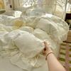INS Princess Girls Bedding Sets Solid Color Ruffles Flowers Ivory Duvet Cover Set Pillow Covers Quilt Cover Bed Sheet Sets