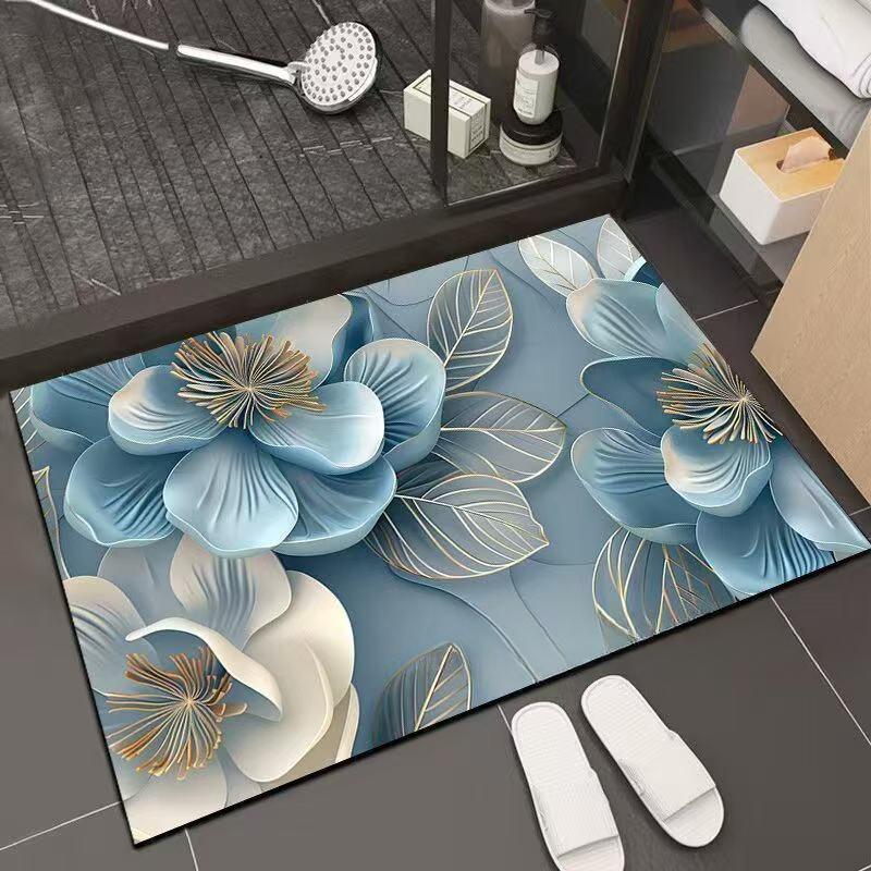 Flower Printing Bathroom Thickening Mat Bath Non-slip Carpets In Wash Basin Bathtub Side Floor Rug Shower Room Doormat Memory Foam 3D Pad