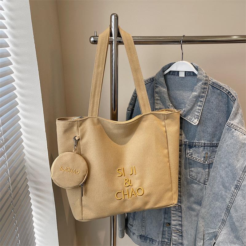 Women's Large-capacity Canvas Bag, Simple Letters, Versatile Commuting Artifact.
