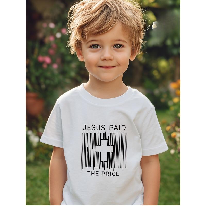 European sizes 1pc Kids Jesus Paid Price Print White T-Shirt | Crew Neck, Casual Tee, Regular Fit for Boys Children 110 белый