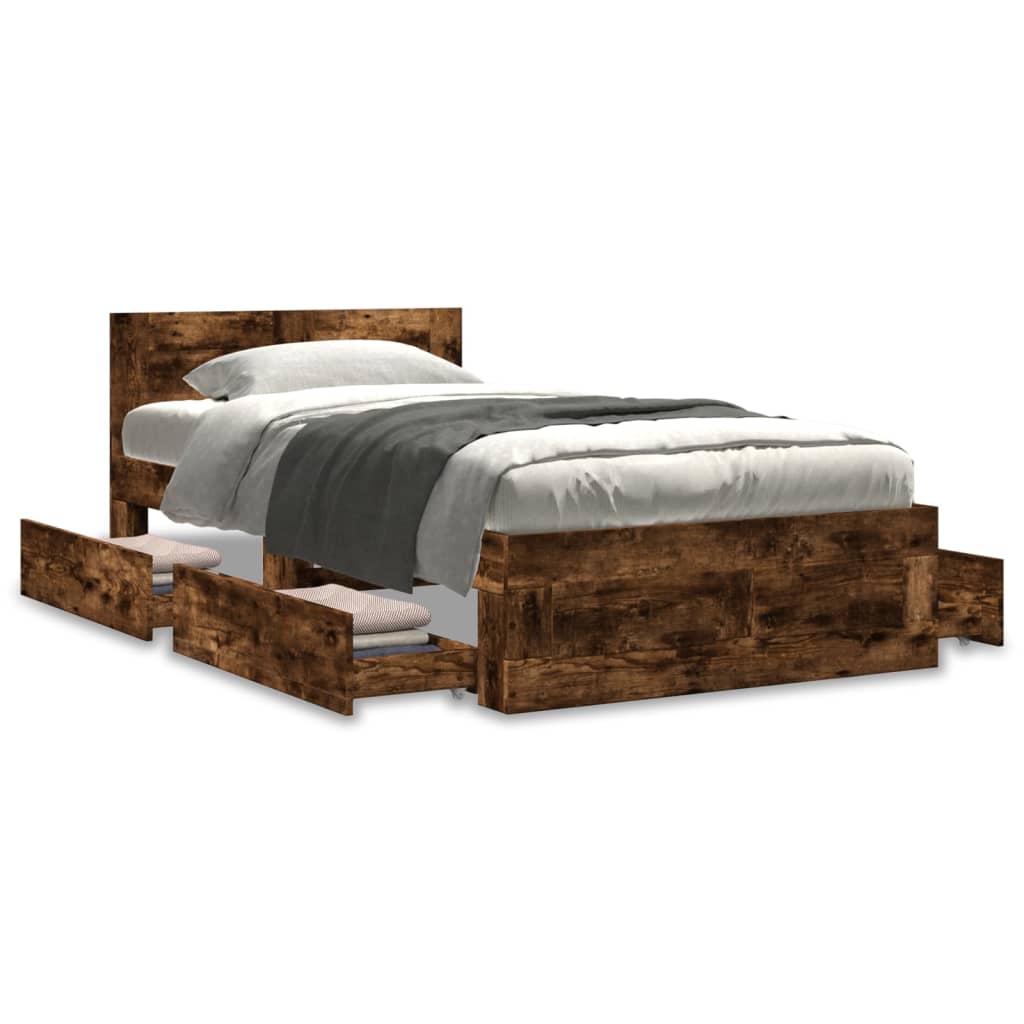 Bed Frame with Headboard Smoked Oak 75 x 190 cm Engineered Wood