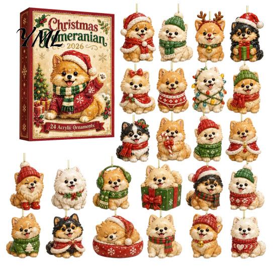 Adorno de Jardín Corgi Cachorros Lindos Calendario de Adviento, Calendario de Cuenta Atrás Navideña de 24 Días con Colgantes Planos de Perro Acrílicos Sorpresa para Niños 2D