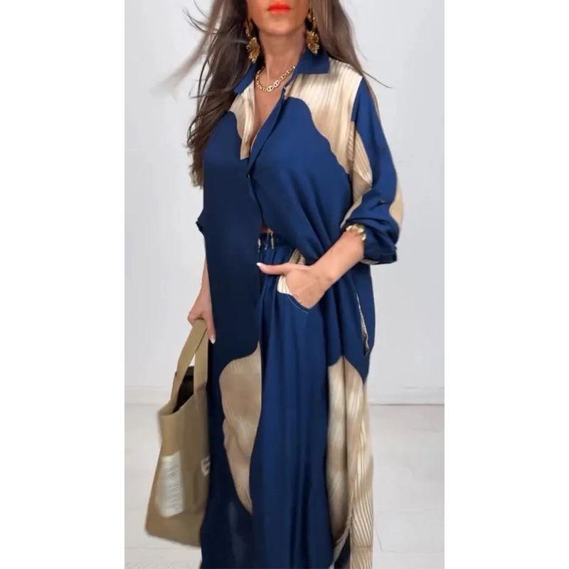 2025 European and American Print Women Cardigan Print Top and Pants Commuter Leisure Set