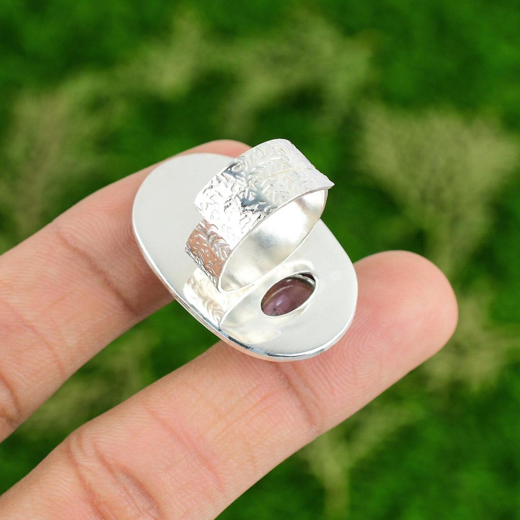 Natural African Amethyst Gemstone Promise Adjustable Ring 925 Silver For Girls