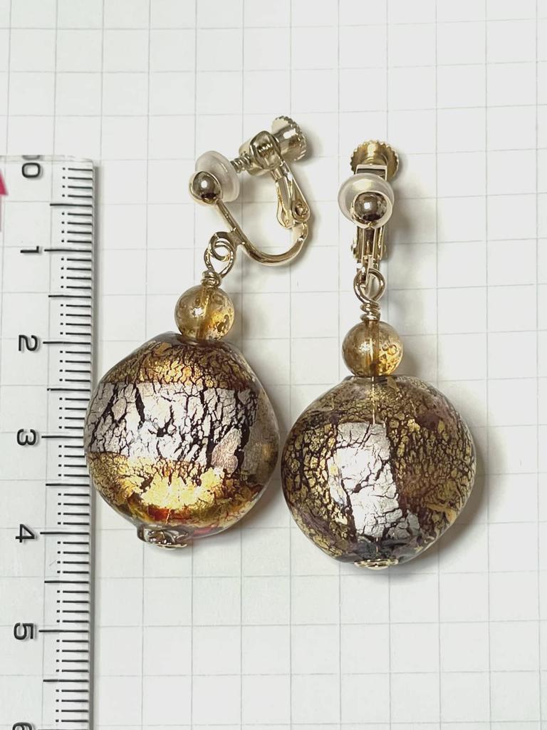 Venetiansk glass Gullfolie Sølvfolie Skive Store Motiv Øredobber med Silikondeksel [Cherr] AC302AC303