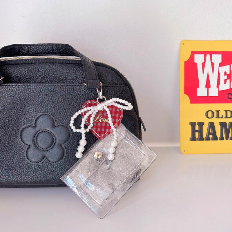 Ribbon Heart Glitter Card Holder Keychain