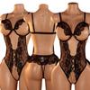 Crotchless Open Bra Lingerie Set Sexy Women Hollow Bra Sets Transparent Teddy Deep V Bodysuit Erotic Thin Underwear Set