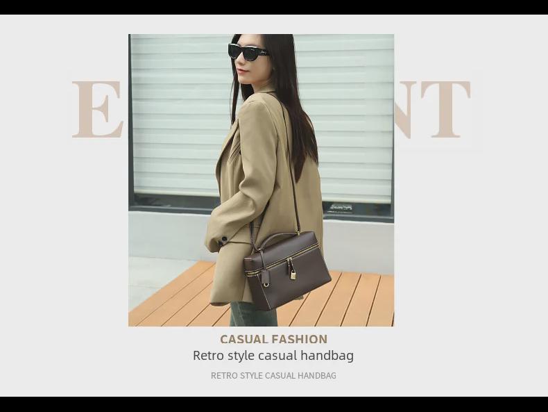 LP27 Women's Genuine Leather Lunch Box Crossbody Bag - 2025 New Vegetable-Tanned Gigi Handbag
