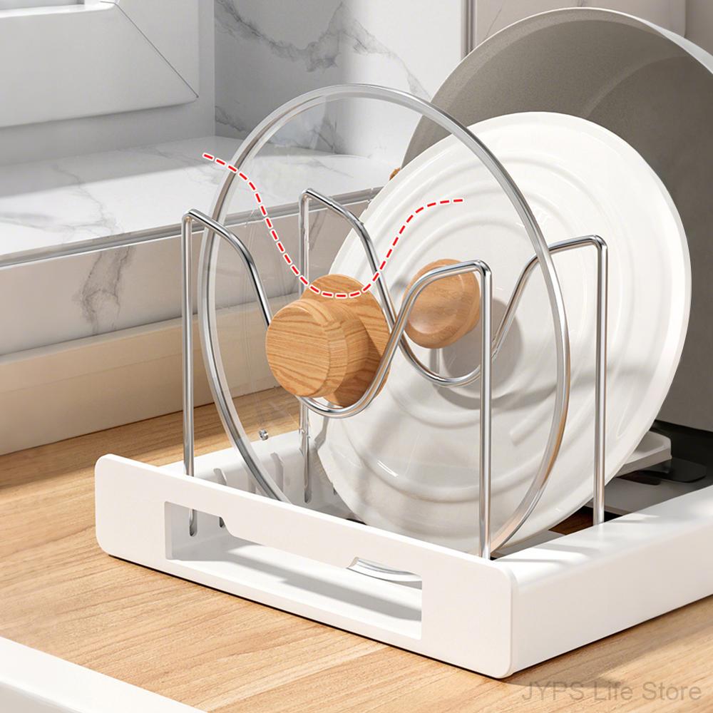 Expandable Pot Rack Organizer Multifunctional Pots And Pans Storage Organizer Space-saving Cabinet Holder for Dish Bowl and Lids