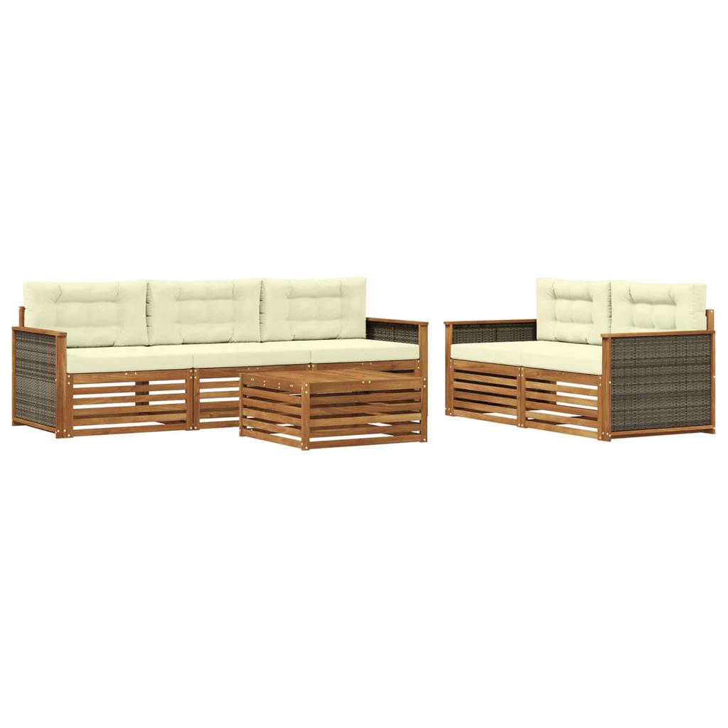 Outdoor Sofa Set with Cushions 6 pcs Natural and Cream