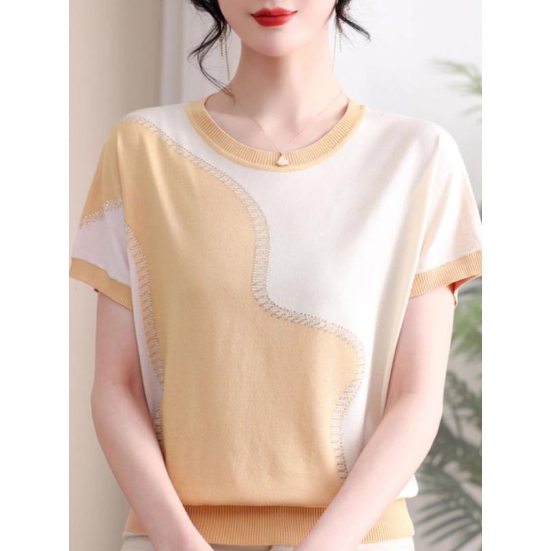 Womens Casual Color Block Short Sleeve T Shirt