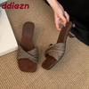 Fashion New 2025 Fashion Low Heel Ladies Slippers Sandals Shoes Female Square Toe Footwear Shallow Women Heeled Slippers Slides Shoes