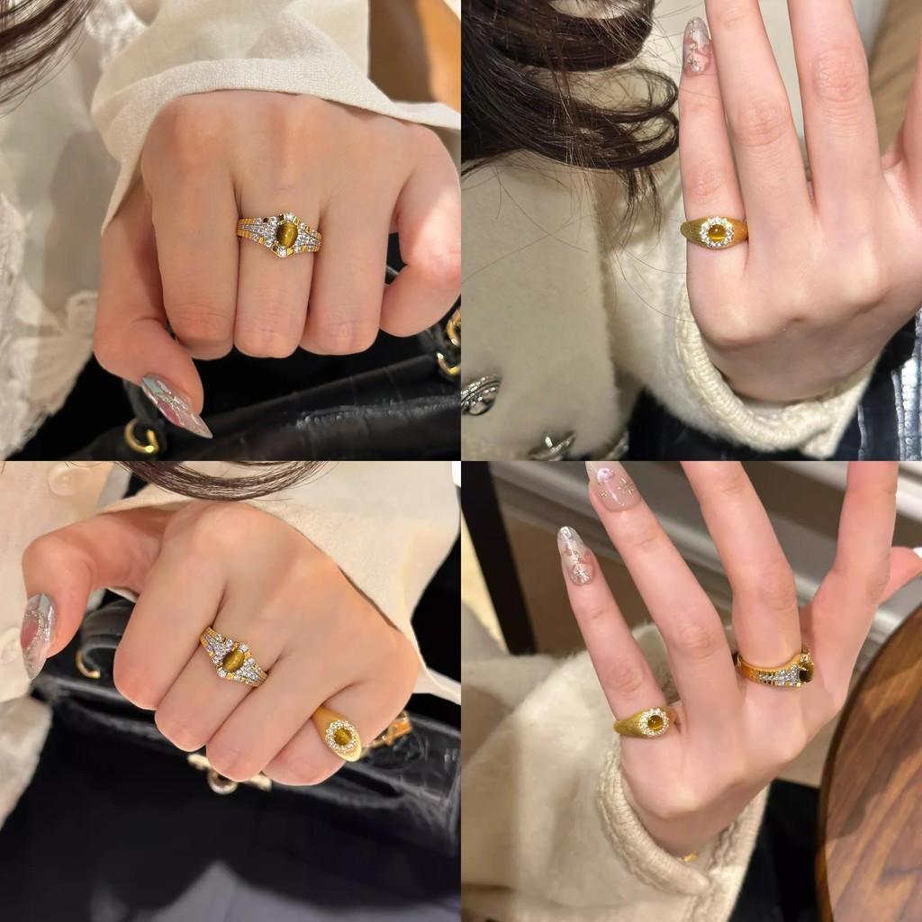 Elegant Adjustable Copper Ring With Tiger Eye Stone For Women Stylish Accessory