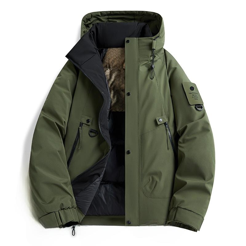 Men's Winter Thiened Cotton Stand Collar Jacket Thick and Loose Down Puffer Bread Sle Coat Warm Urban Casual Long  Zipper Coat