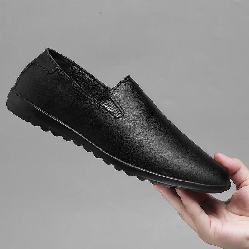 Leather Men Casual Shoes Luxury Brand Soft Italian Mens Loafers Moccasins Breathable Slip On Lazy Driving Shoes Plus Size 37-47