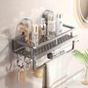1pc Heavy-Duty Rustproof Shower Organizer - Bathroom Shelf with Towel Hooks, Space-Saving Bathroom Storage, No-Drill Installatio