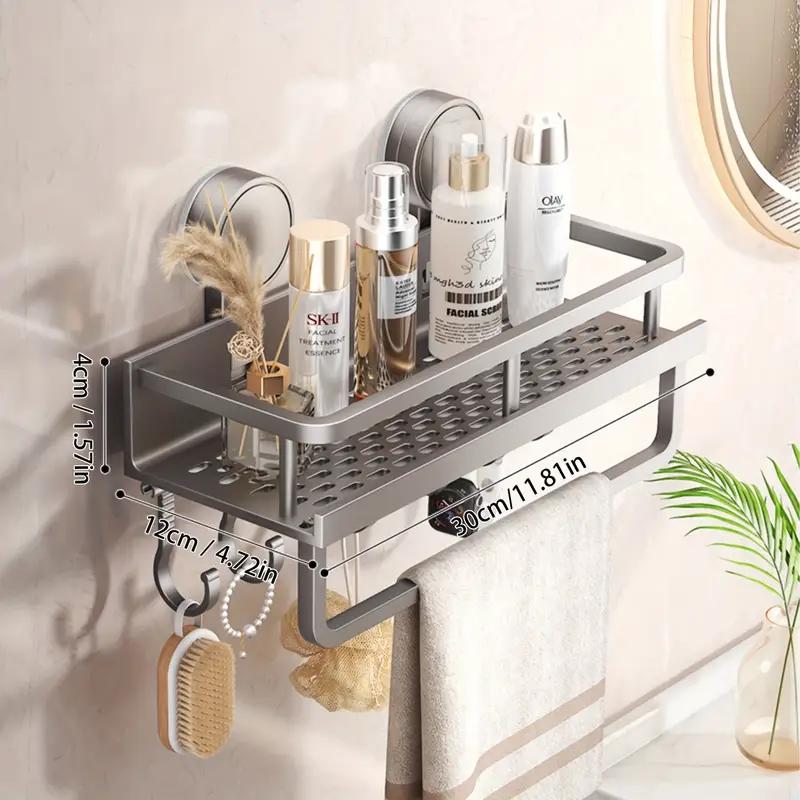 1pc Heavy-Duty Rustproof Shower Organizer - Bathroom Shelf with Towel Hooks, Space-Saving Bathroom Storage, No-Drill Installatio