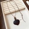 Hollow Heart Geometric Pendant Necklace Adjustable Rope Long Chain Resin Necklace  Vintage
