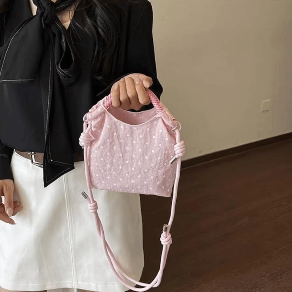 Nylon Polka Dot Shoulder Bag Drawstring Closure Female Tote Bag Crossbody Bucket Bag Outdoor