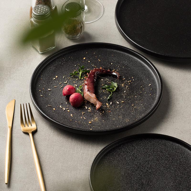 Black Plate Steak Plate Western Plate High Value Household Black Matte Flat Plate Western Plate Creative Meal Plate