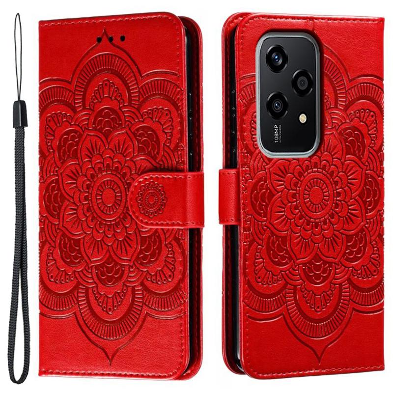 

For Honor 200 Lite Case PU Leather Mandala Imprinted Design Wallet Phone Cover Red