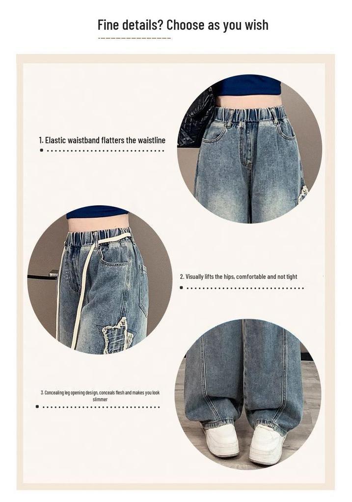 Dames Plus Size Losse Jeans met Hoge Taille en Wijde Pijpen, Slank Makende Student Fit