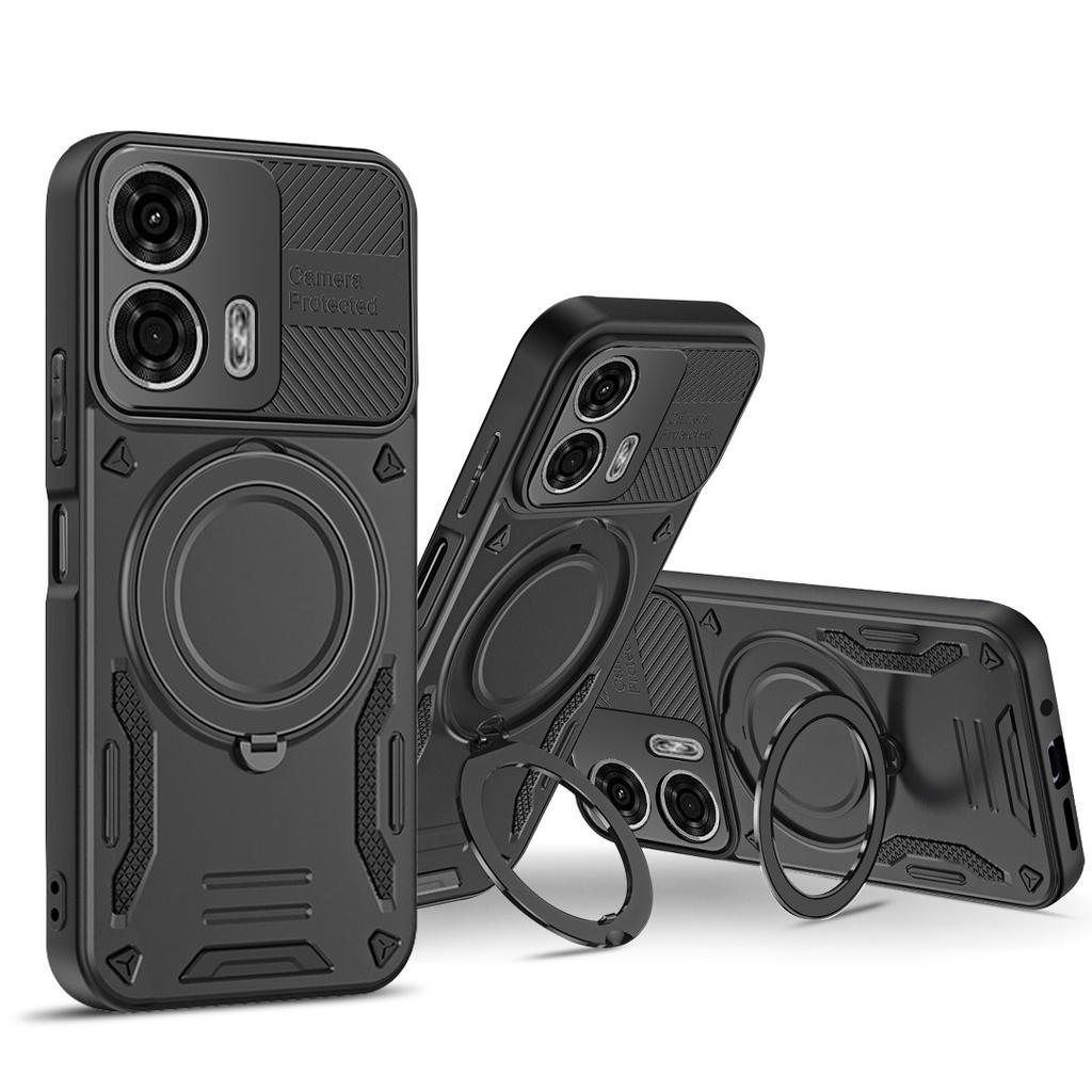 Magnetic Case For Motorola Moto G04 4G / G24 4G Shockproof TPU + PC Phone Back Cover with Kickstand
