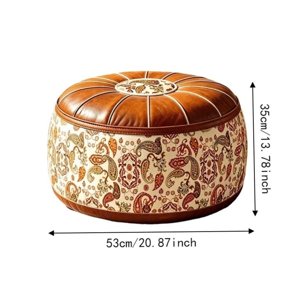 PU Leather Seat Cushion Cover Vintage Unstuffed Sofa Stool Cover Large Capacity Waterproof Round Footstool Cover Balcony