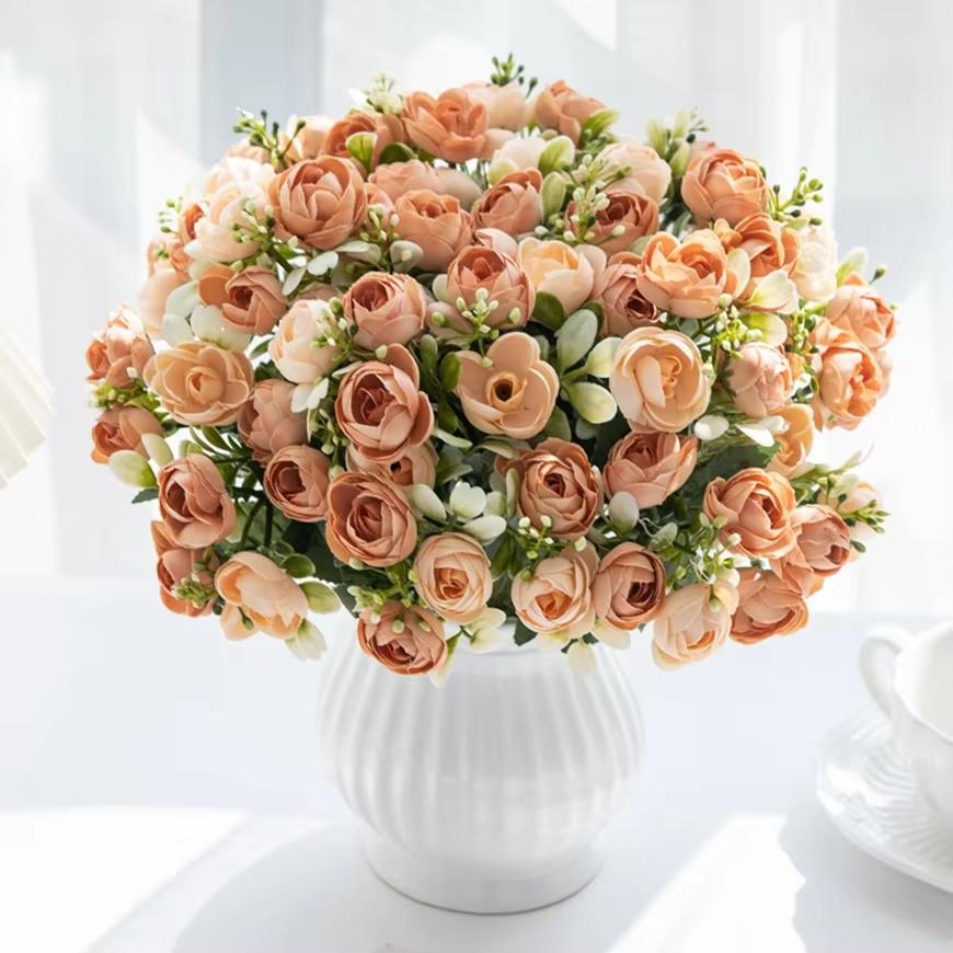 Artificial Flowers Silk Rose Tea Bud Valentine's Wedding Brial Bouquet Photography Background Home Room Decora Table Gifts cheap
